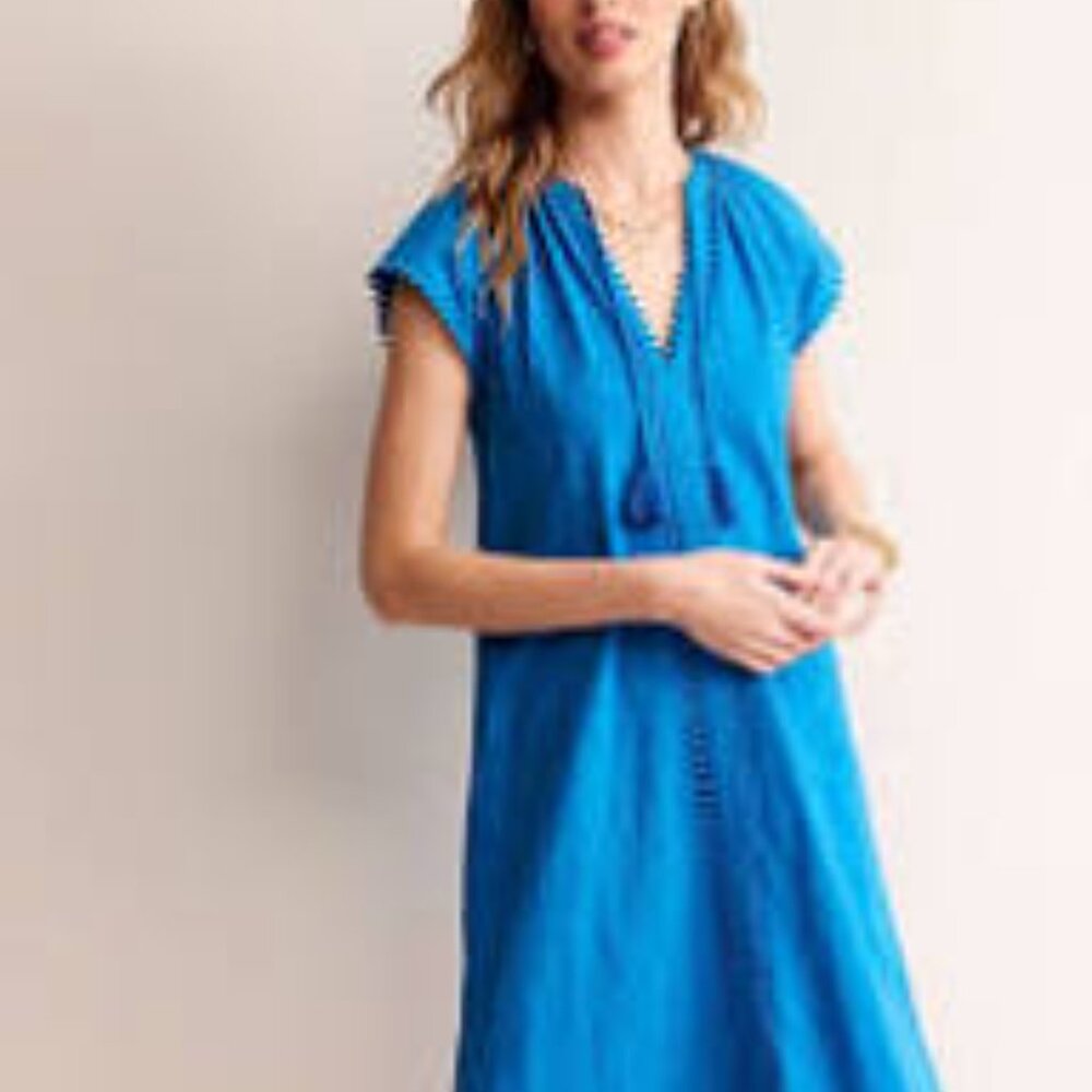 Boden Millie Pom Cotton Dress - Brilliant Blue - 6